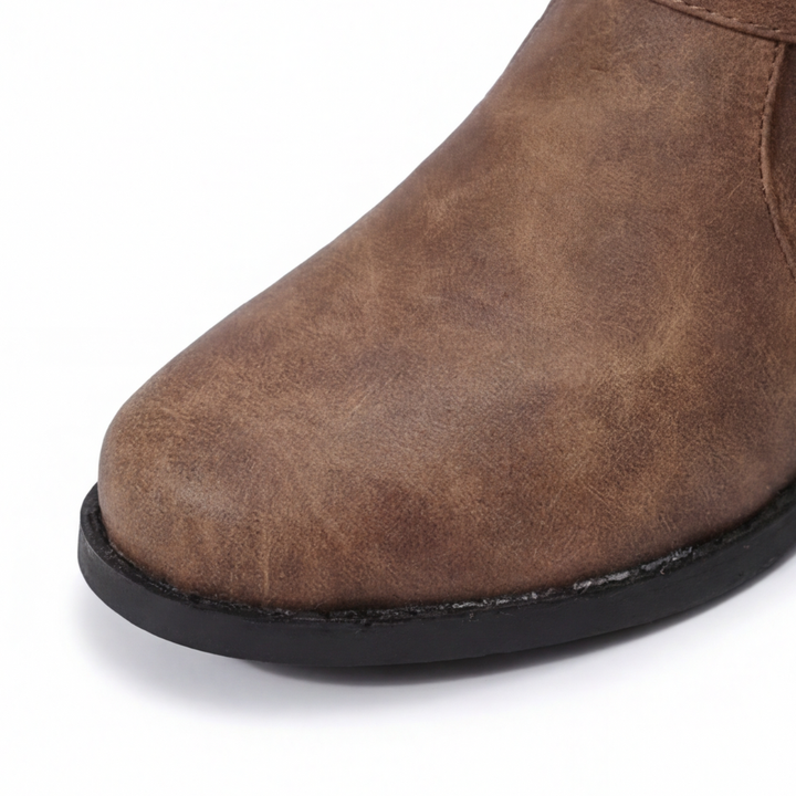 Women's Crushed Leather Mid Calf Boots with Buckles