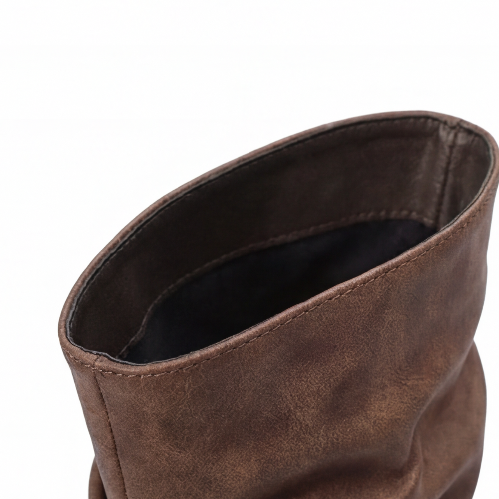 Women's Crushed Leather Mid Calf Boots with Buckles