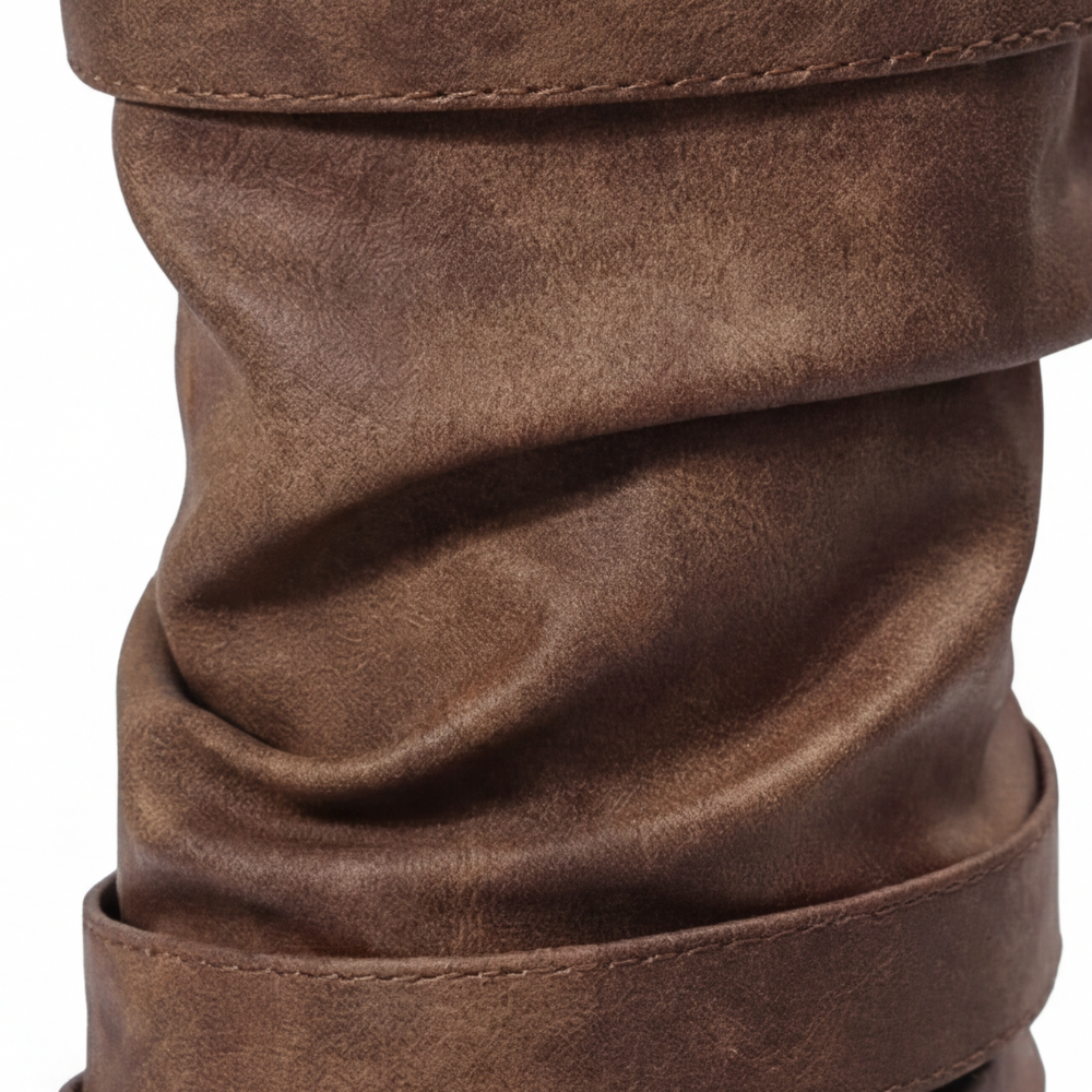 Women's Crushed Leather Mid Calf Boots with Buckles