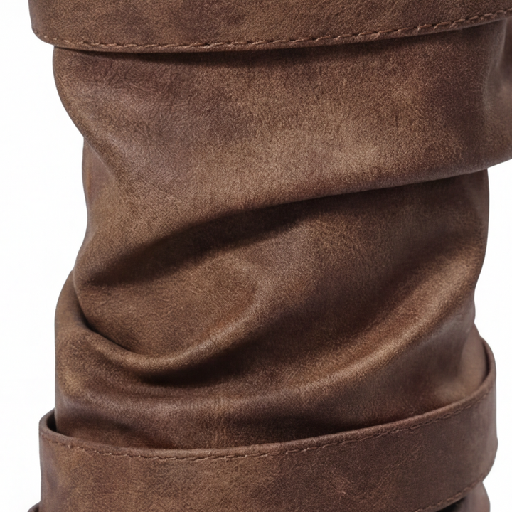 Women's Crushed Leather Mid Calf Boots with Buckles