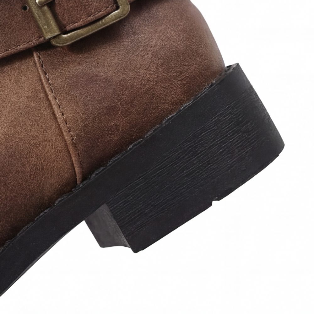 Women's Crushed Leather Mid Calf Boots with Buckles
