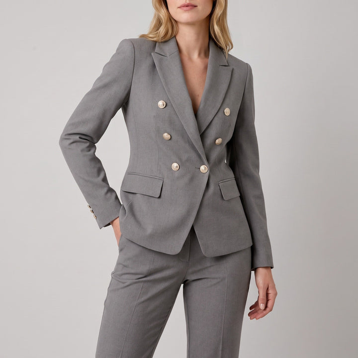 Women's Double-Breasted Blazer Trouser Set - Tailored Professional - Grey