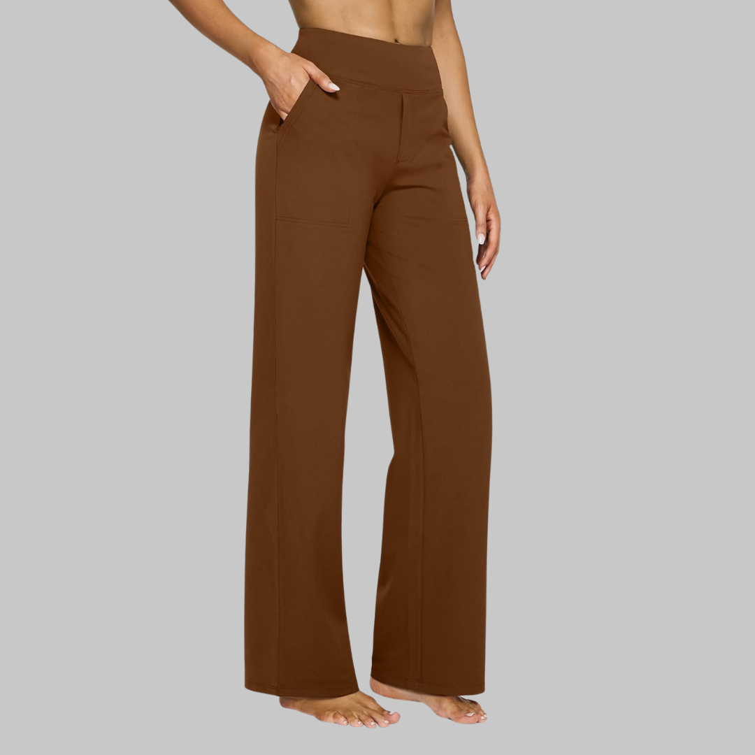 Women's High-Waist Yoga Pants - Soft Stretch Activewear - Brown
