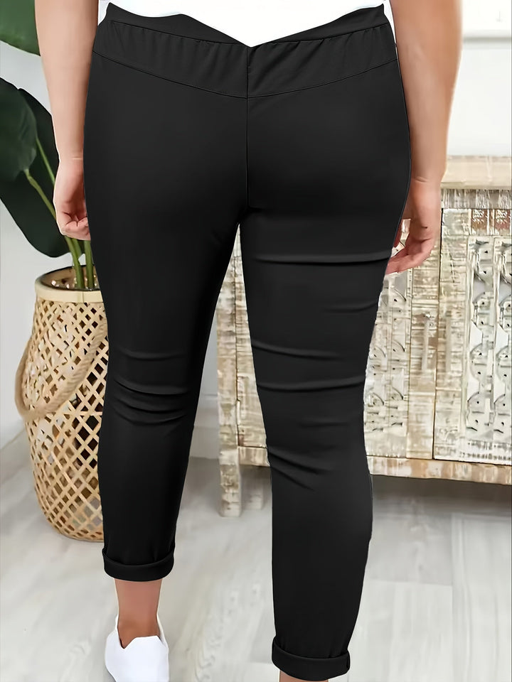 Women's Jogger Trousers with Elastic Waist and Drawstring - Ankle Fit