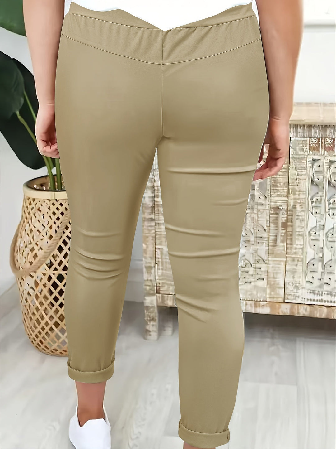 Women's Jogger Trousers with Elastic Waist and Drawstring - Ankle Fit