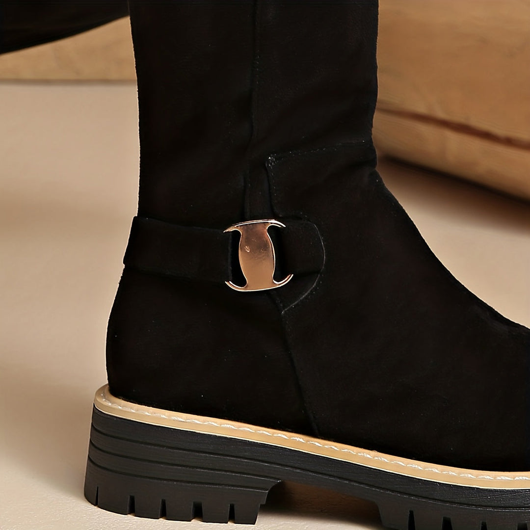 Women's Knee-High Boots with Lug Sole - Fitted Calf
