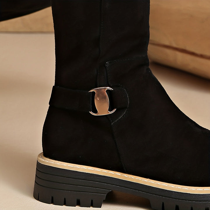 Women's Knee-High Boots with Lug Sole - Fitted Calf