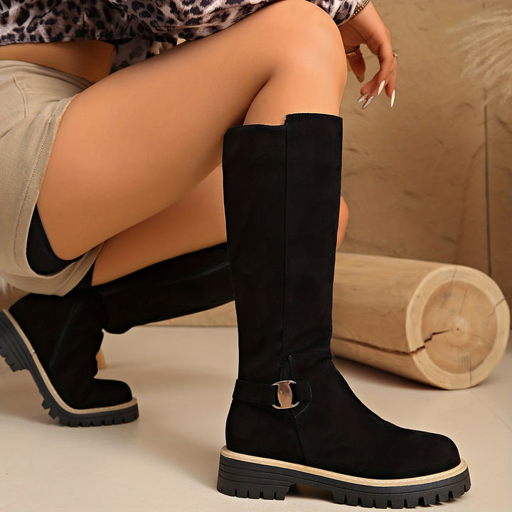 Women's Knee-High Boots with Lug Sole - Fitted Calf