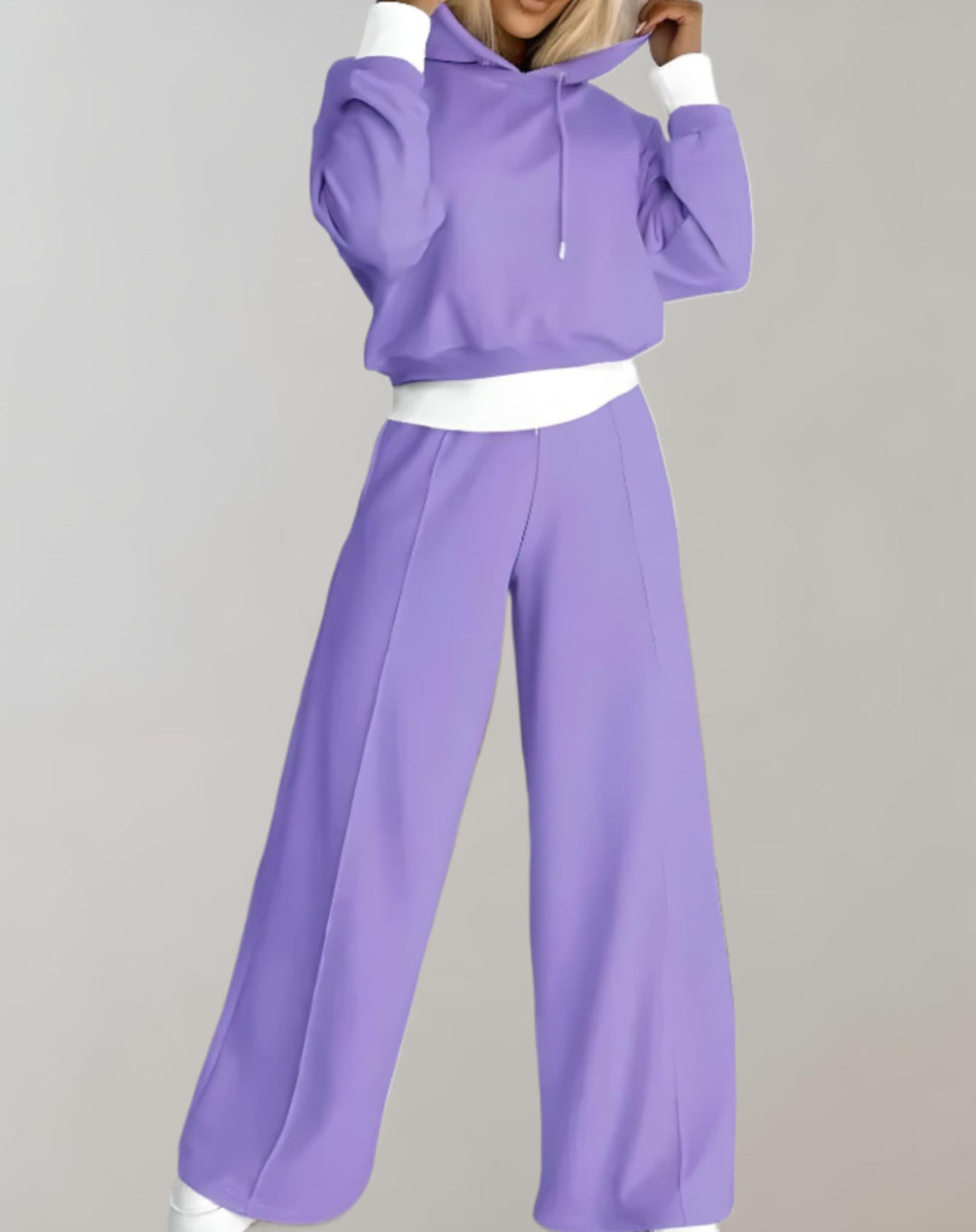Women's Lounge Set Knit Top Wide Leg Pants - Relaxed Fit - Purple