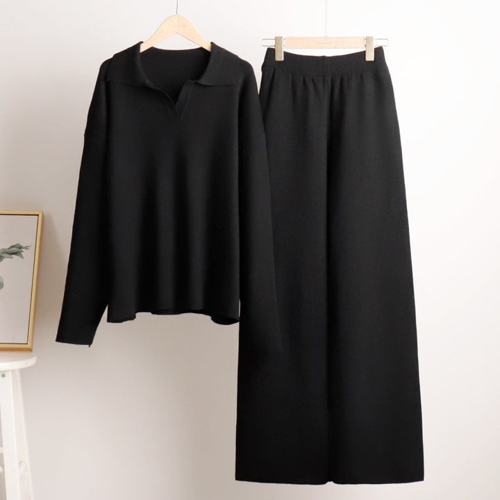 Women's Loungewear Set - Wide Leg Pants & Polo Pullover