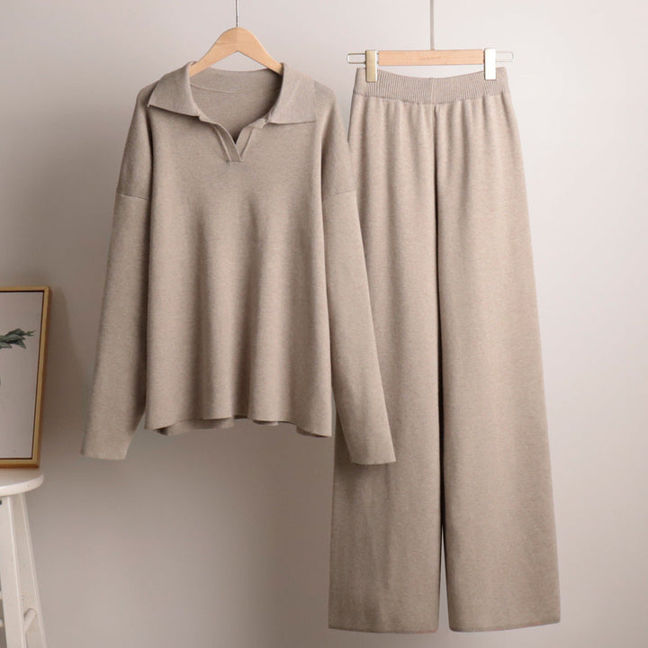 Women's Loungewear Set - Wide Leg Pants & Polo Pullover