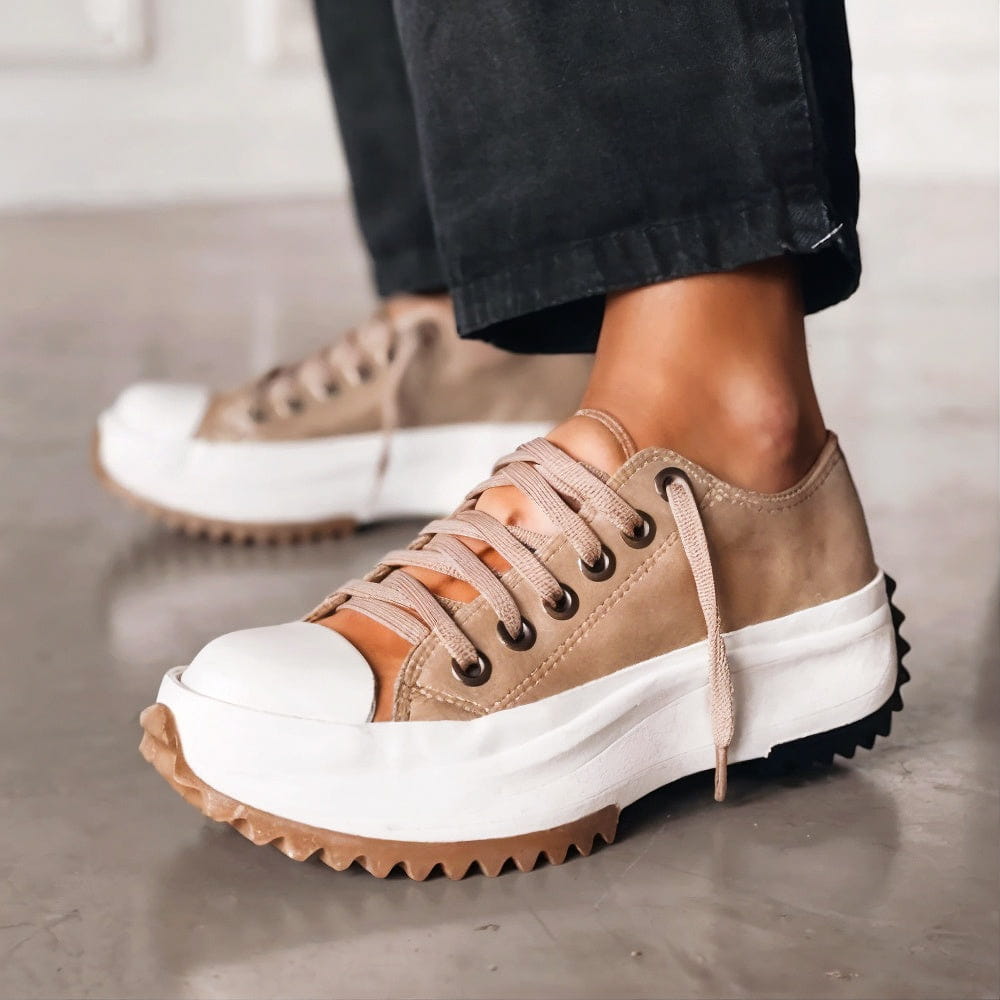Women's Platform Sneakers Low Top Lace Up – Casual Going Out - Brown