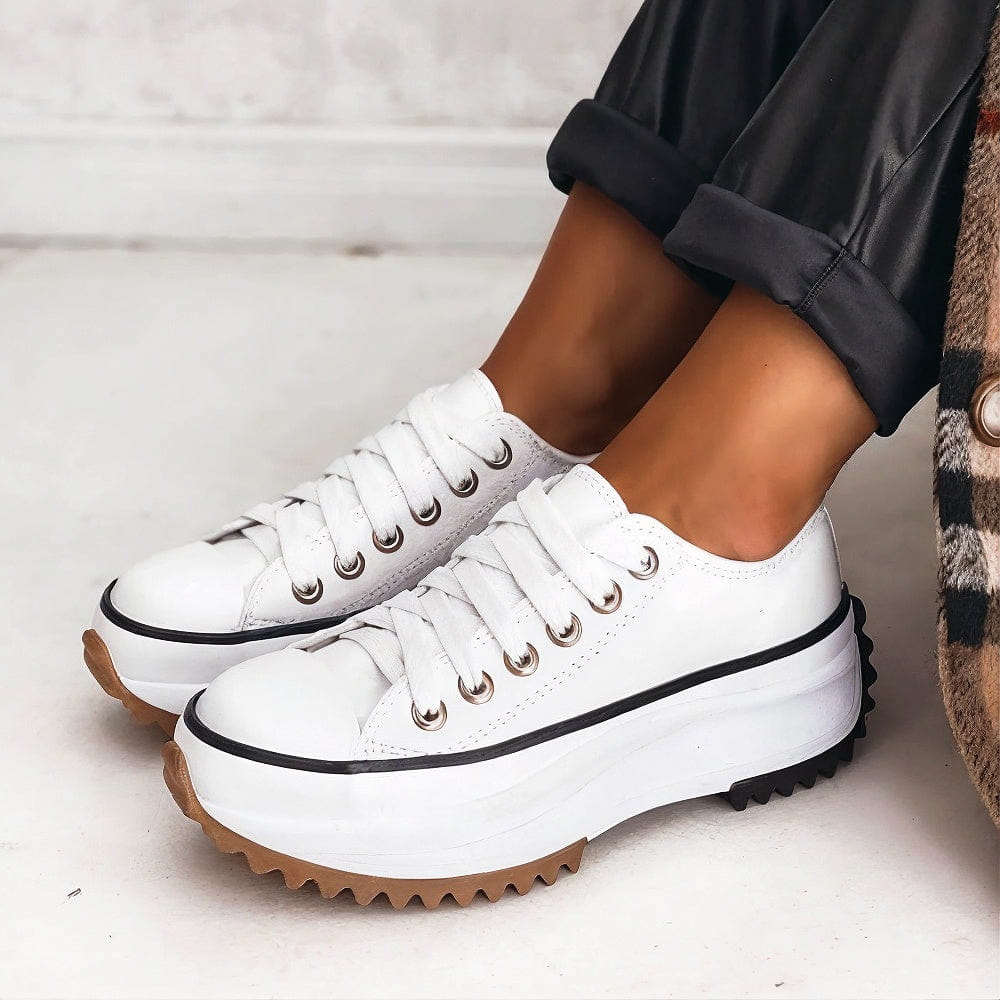 Women's Platform Sneakers Low Top Lace Up – Casual Going Out - White