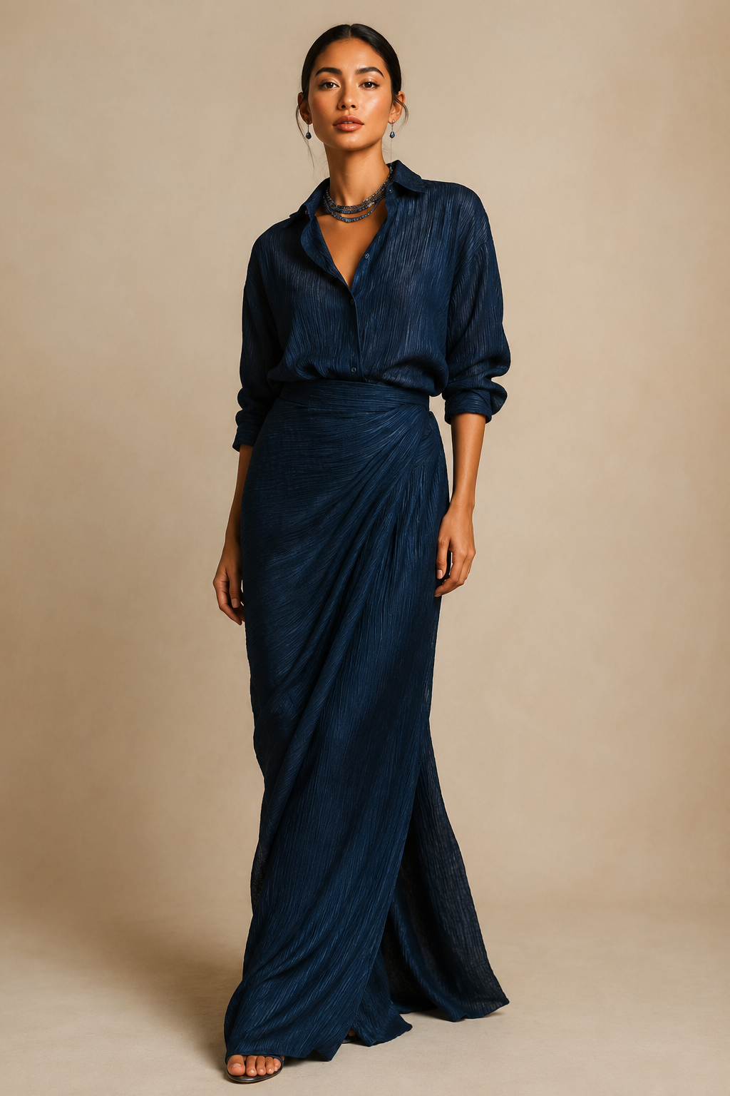 Women's Pleated Maxi Skirt Set - Elegant Two-Piece Outfit