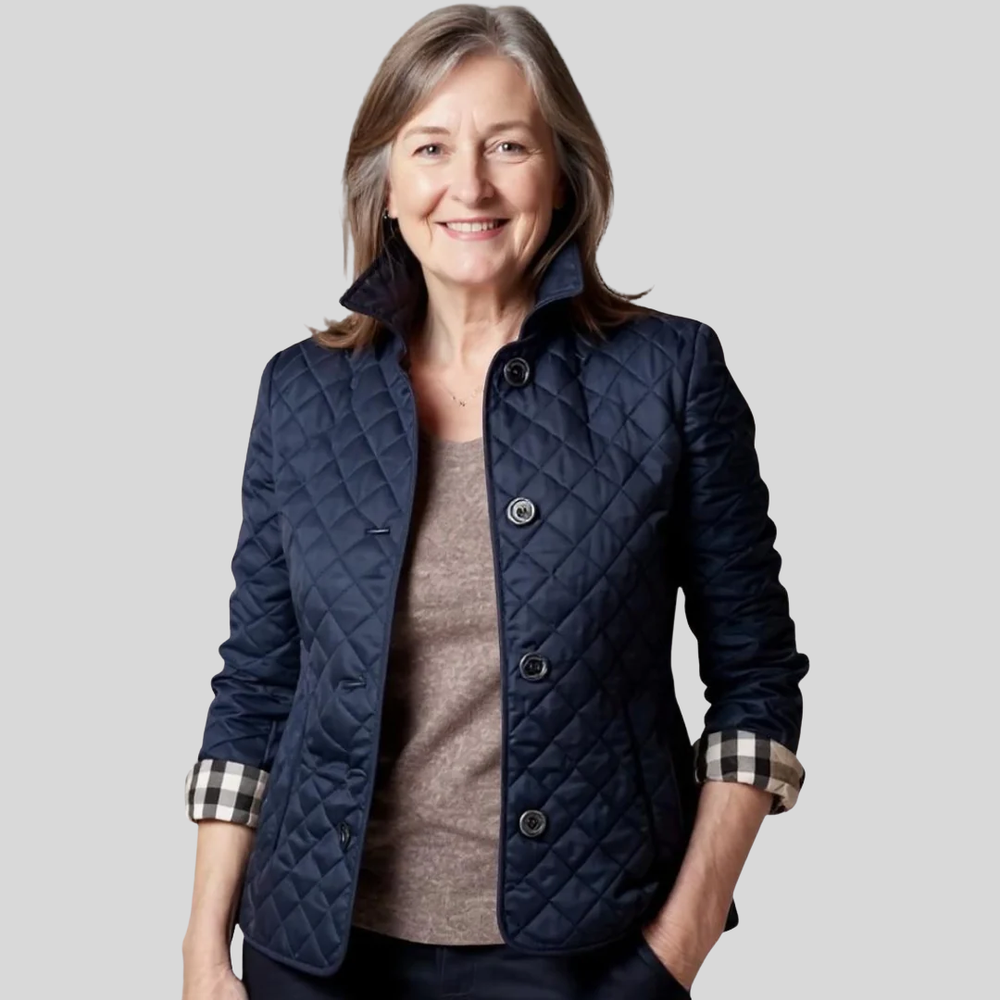 Women's Quilted Jacket Lapel Collar - Lightweight Winter - Blue