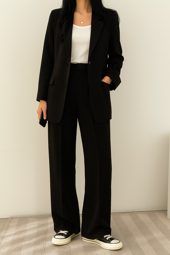 Women's Tailored Blazer & Trouser Set - Classic Sophistication - Black