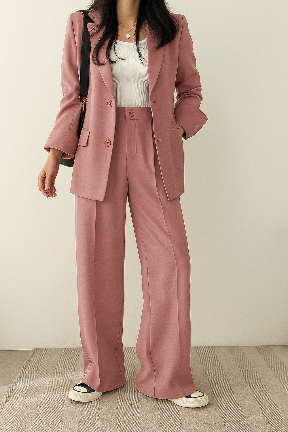 Women's Tailored Blazer & Trouser Set - Classic Sophistication - Pink