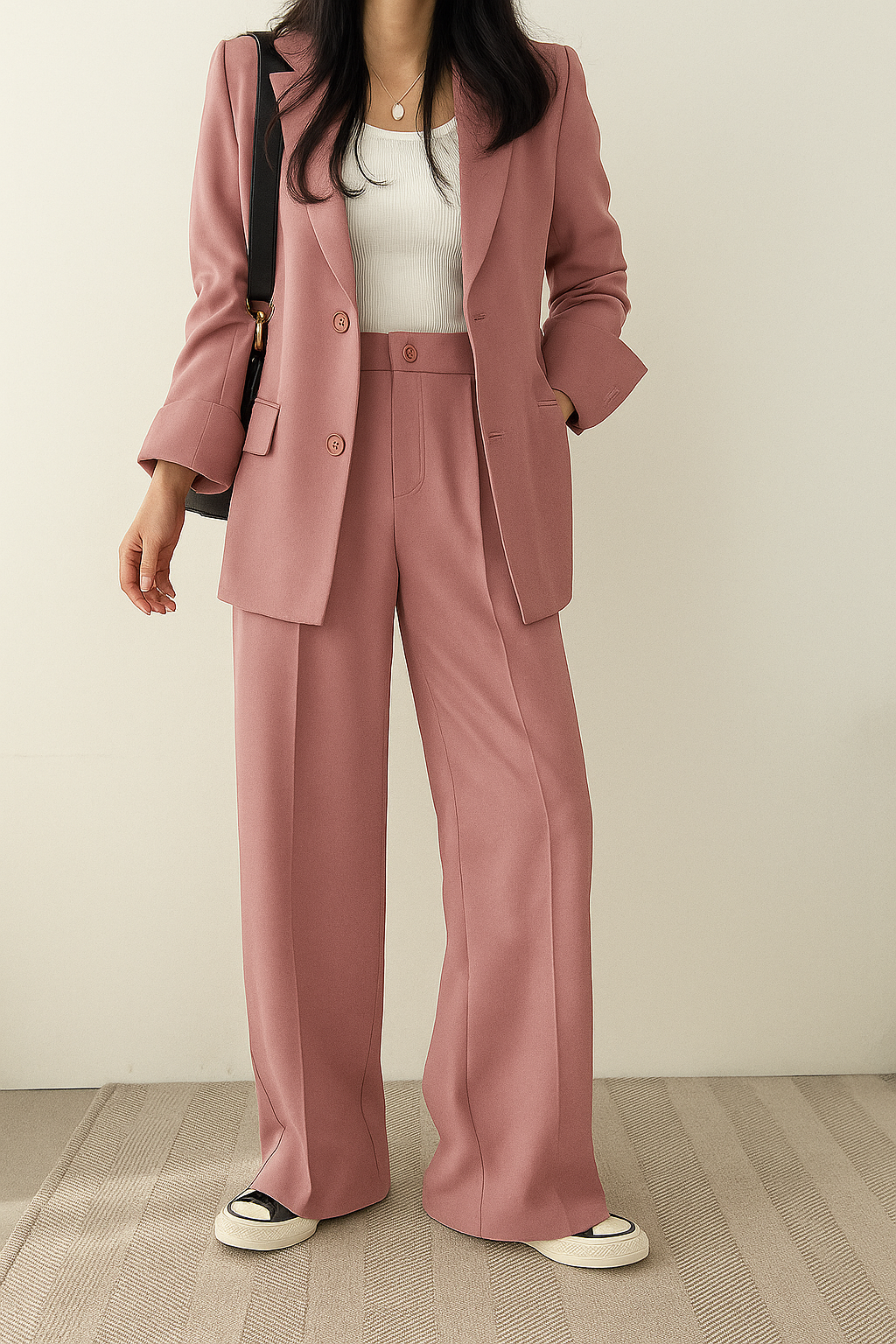 Women's Tailored Blazer & Trouser Set - Classic Sophistication - Pink