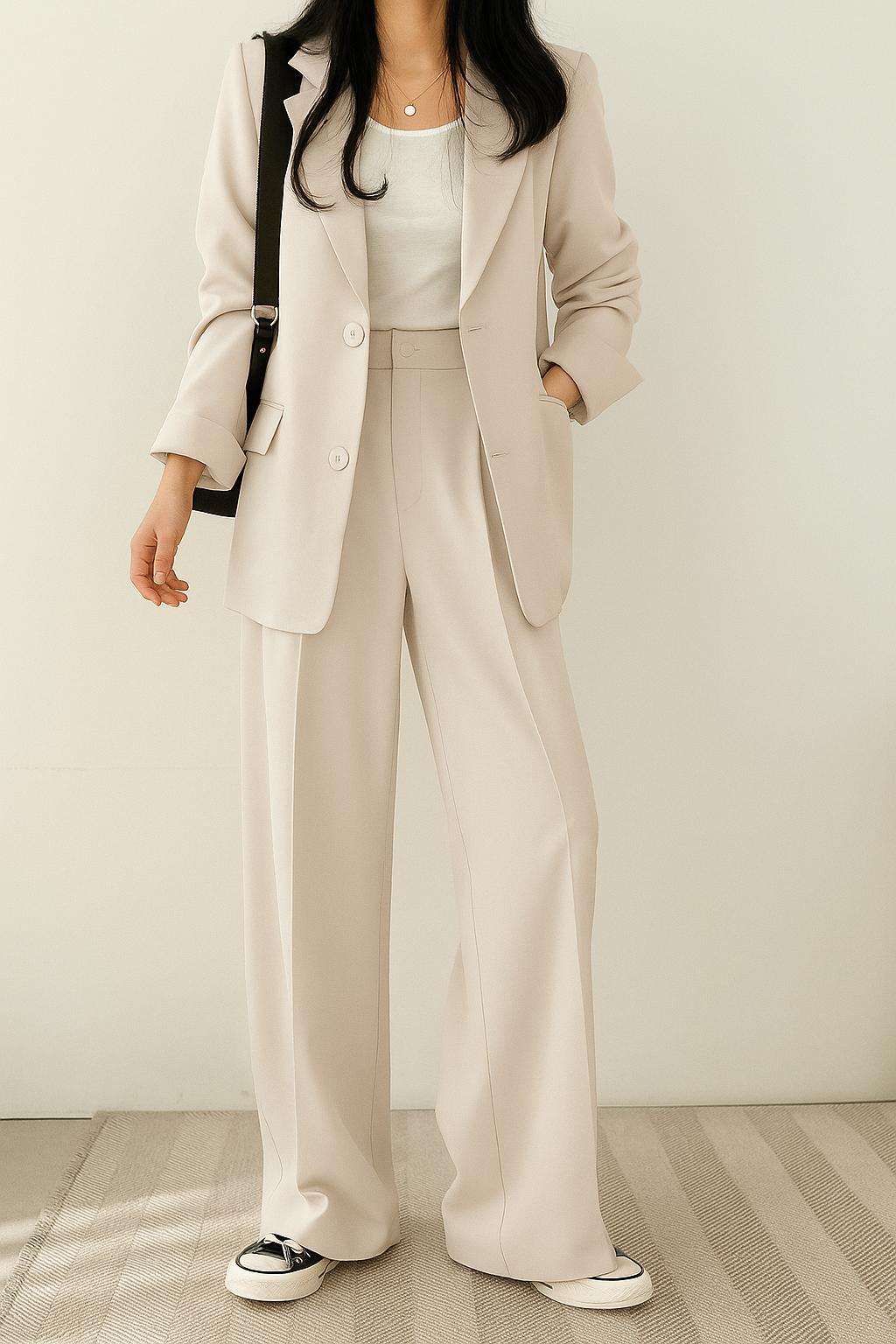 Women's Tailored Blazer & Trouser Set - Classic Sophistication - White