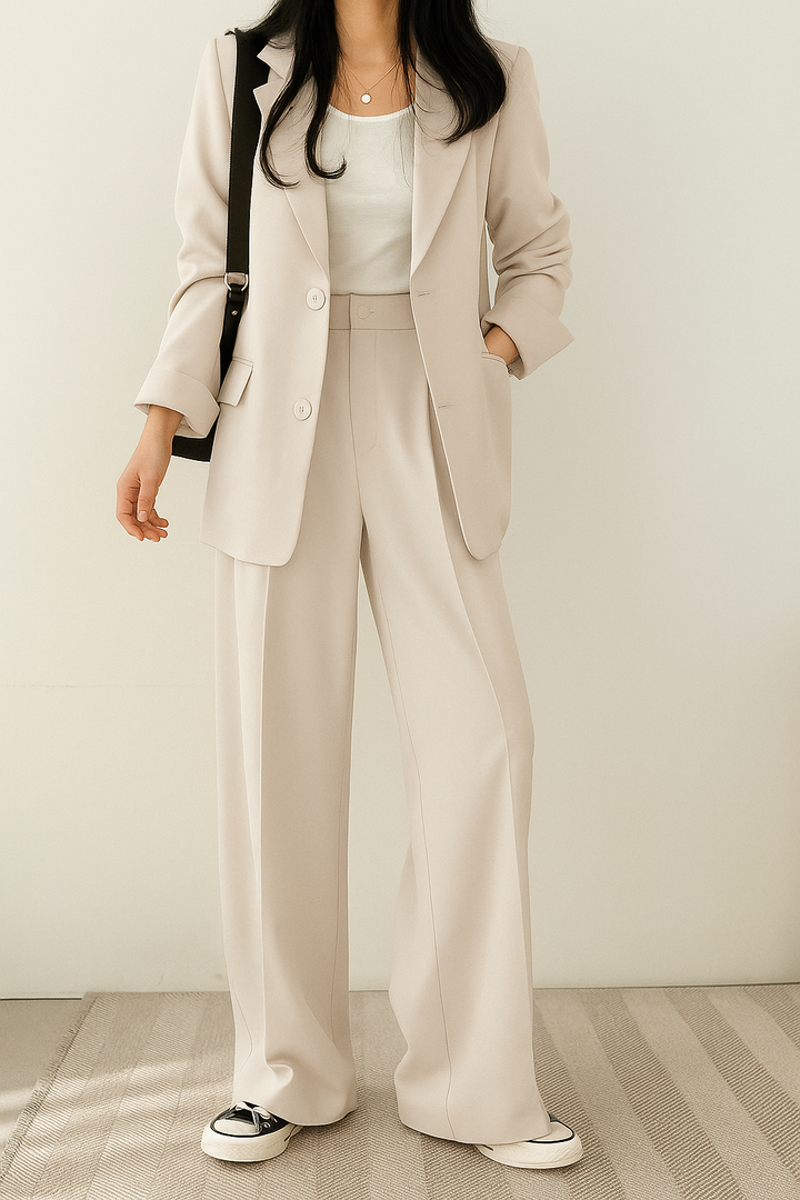 Women's Tailored Blazer & Trouser Set - Classic Sophistication - White
