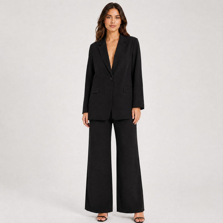 Women's Tailored Blazer & Wide-Leg Trouser Set - Black