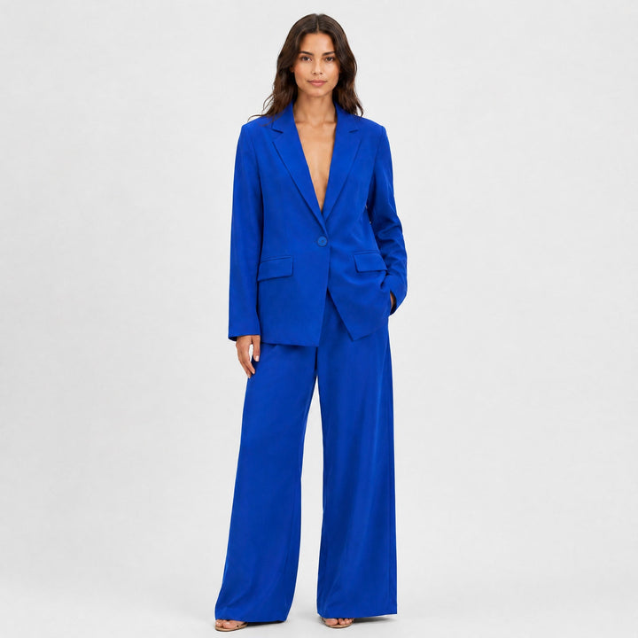 Women's Tailored Blazer & Wide-Leg Trouser Set - Blue