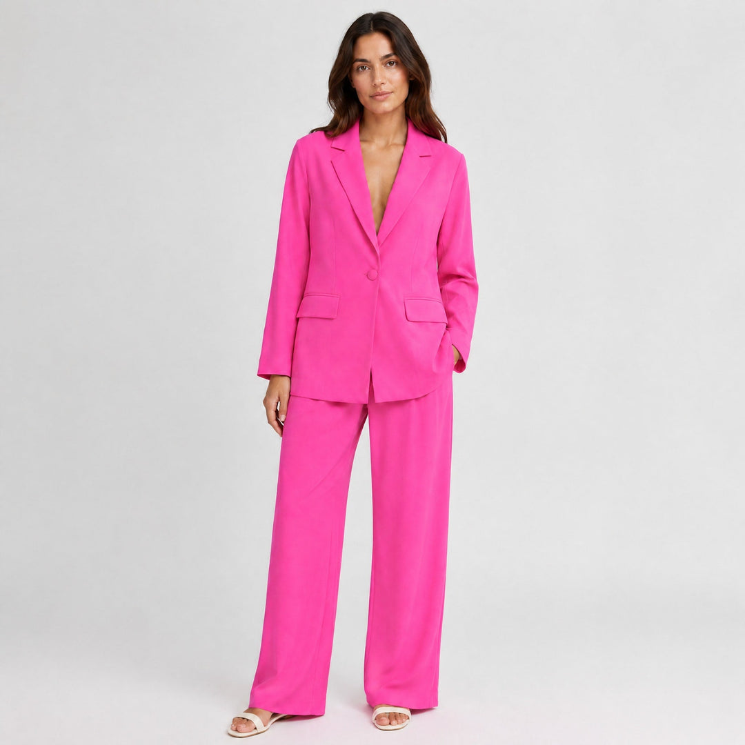 Women's Tailored Blazer & Wide-Leg Trouser Set - Pink