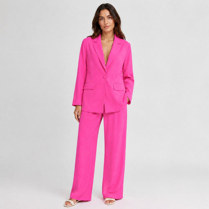 Women's Tailored Blazer & Wide-Leg Trouser Set - Pink