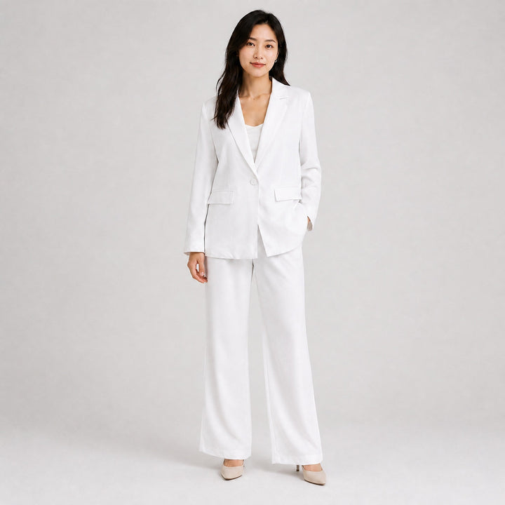 Women's Tailored Blazer & Wide-Leg Trouser Set - White