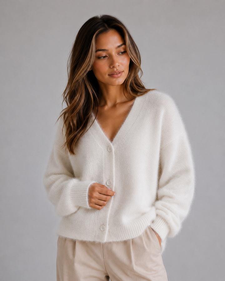 Women's V-Neck Cardigan Sweater - Soft Knit - White