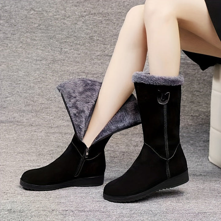 Women's Winter Boots Tall Fleece Lined Zip - Black