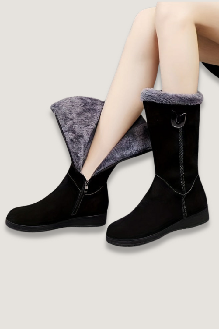 Women's Winter Boots Tall Fleece Lined Zip - Black