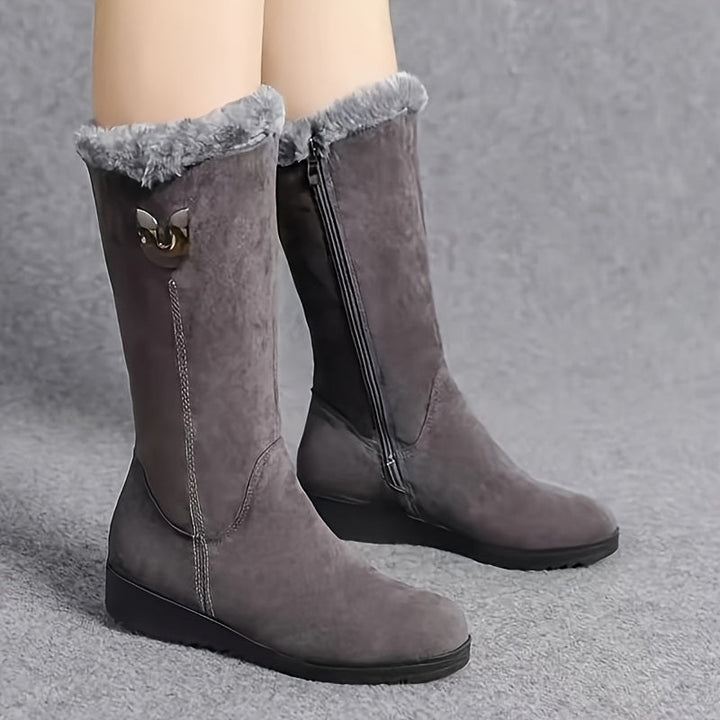 Women's Winter Boots Tall Fleece Lined Zip - Black