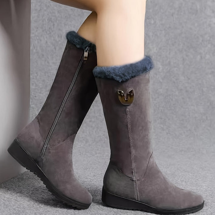 Women's Winter Boots Tall Fleece Lined Zip - Black